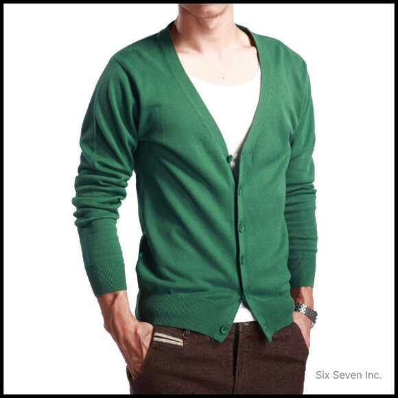 Slim Fit Cashmere V-Neck Cardigan Lightweight Knit Classic Casual Elegant